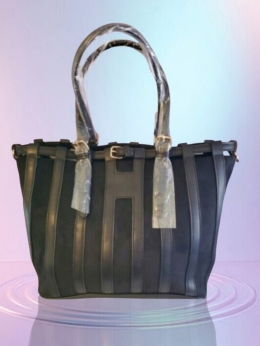 Faux Suede Black Tote  with Adjustable Shoulder Strap